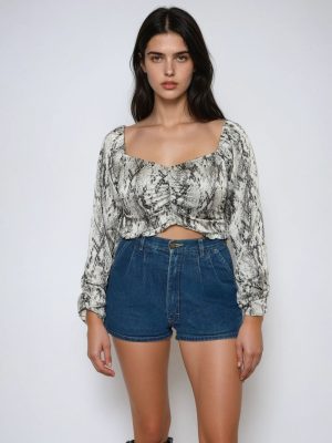 Snake Print Smocked Peasant Top
