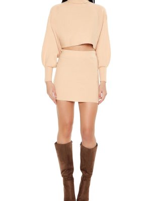 Sweater-Knit Turtleneck Top & Skirt Set