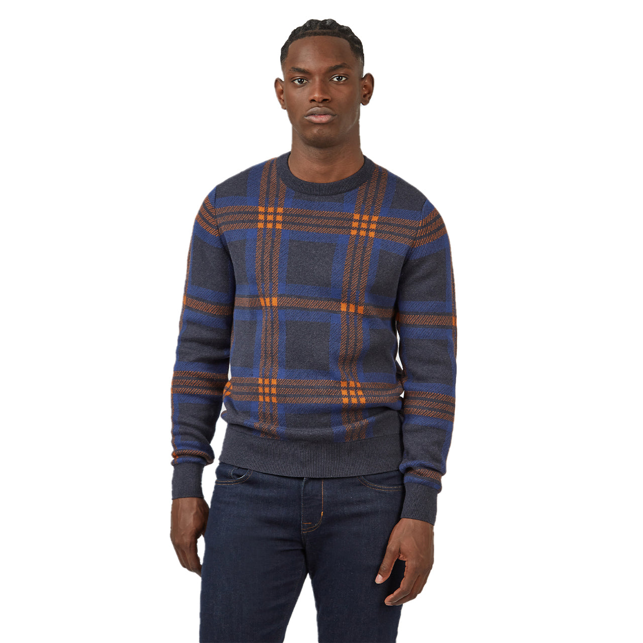 Jacquard Check Crew Neck Sweater - Image 2