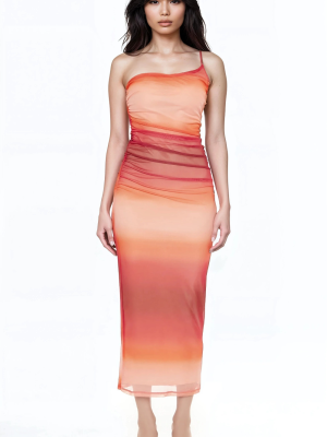 Gradient One-Shoulder Midi Dress