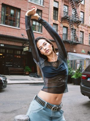 Denim Print Off-the-Shoulder Top