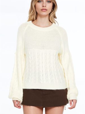 Peasant-Sleeve Cable Knit Sweater