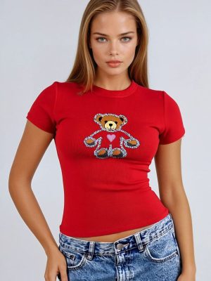 Sequin Teddy Bear Graphic Baby Tee