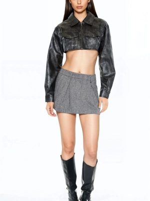 Cropped Metallic Moto Jacket
