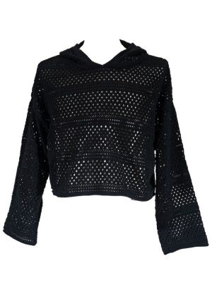 Plus Size Cropped Hooded Open-Knit Sweater