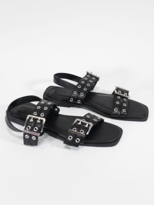 Grommet Strap Leather Sandals