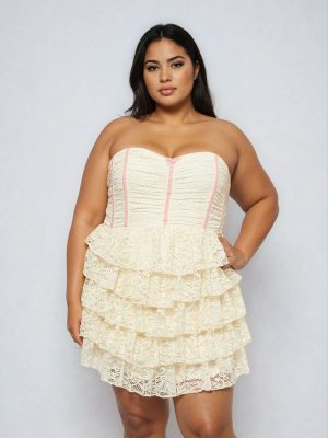 Plus Size Strapless Lace Fit & Flare Mini Dress