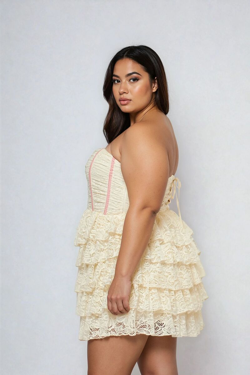 Plus Size Strapless Lace Fit & Flare Mini Dress - Image 2