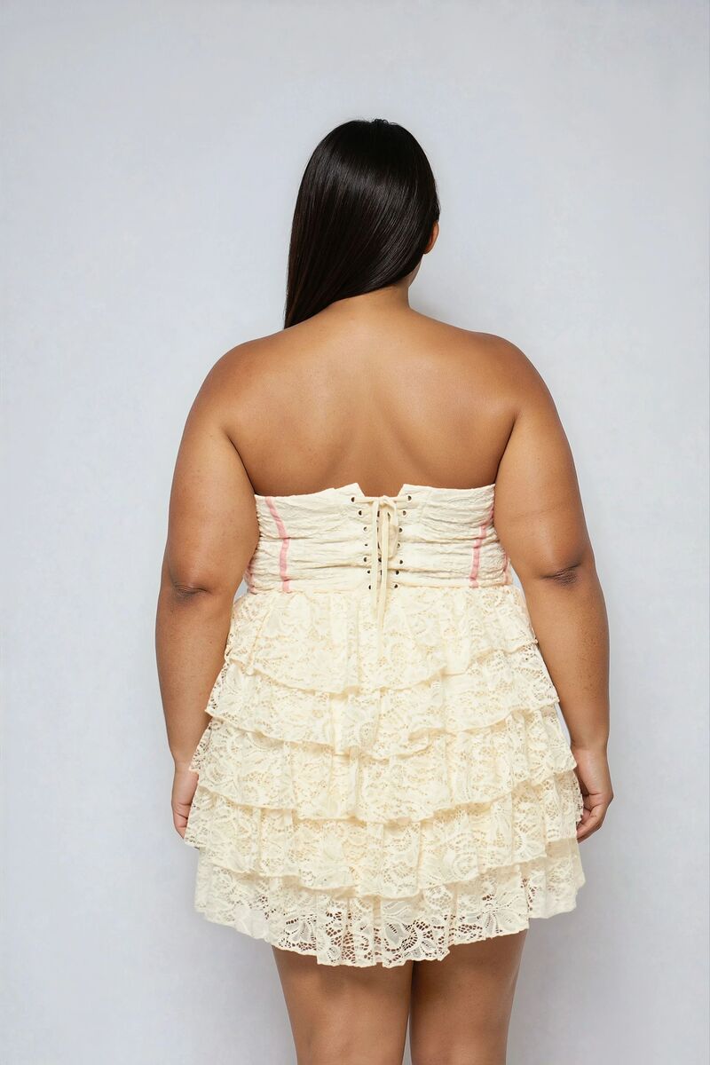 Plus Size Strapless Lace Fit & Flare Mini Dress - Image 3