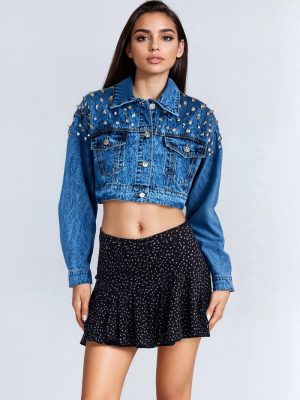 Cropped Rhinestone Denim Jacket