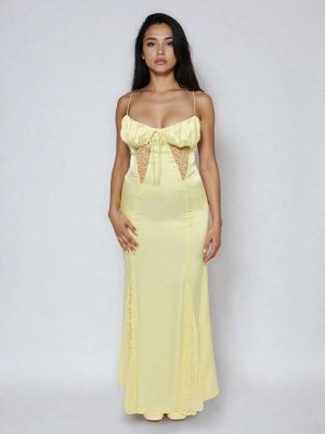 Satin Lace-Panel Maxi Dress