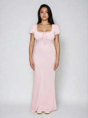 Puff-Sleeve Satin Maxi Dress