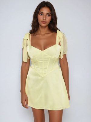 Satin Bow-Strap Corset Mini Dress