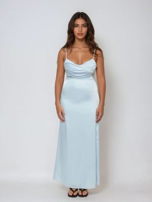 Satin Cowl Neck Maxi Dress