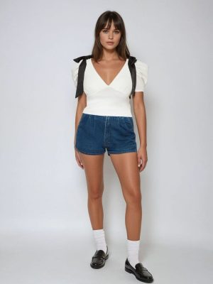 Puff-Sleeve Satin Bow Top