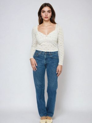 Floral Pointelle Long-Sleeve Top