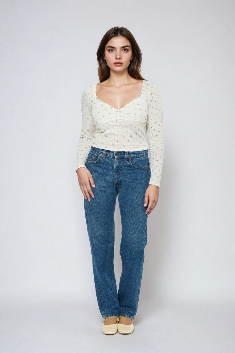 Floral Pointelle Long-Sleeve Top