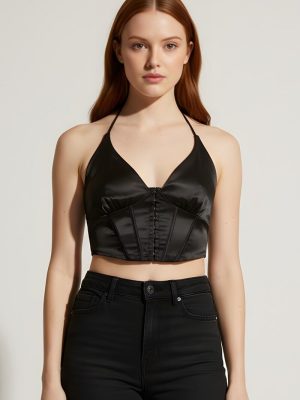 Satin Halter Corset Crop Top