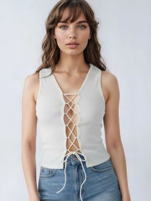 Sleeveless Lace-Up V-Neck Top