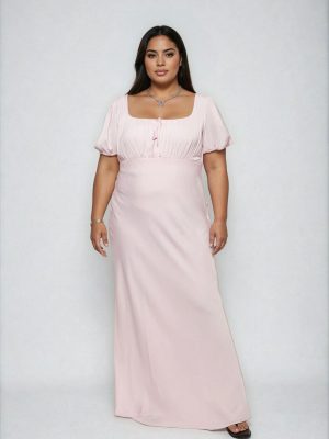 Plus Size Satin Puff-Sleeve Maxi Dress