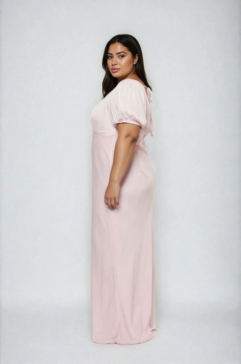 Plus Size Satin Puff-Sleeve Maxi Dress - Image 2