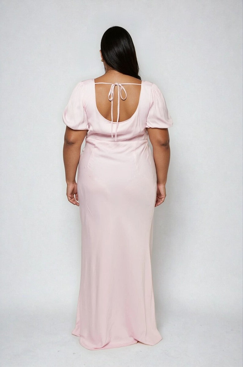 Plus Size Satin Puff-Sleeve Maxi Dress - Image 3