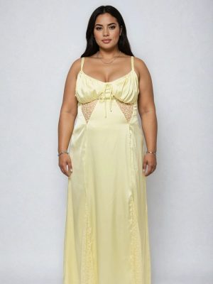 Plus Size Satin Lace Inset Maxi Dress