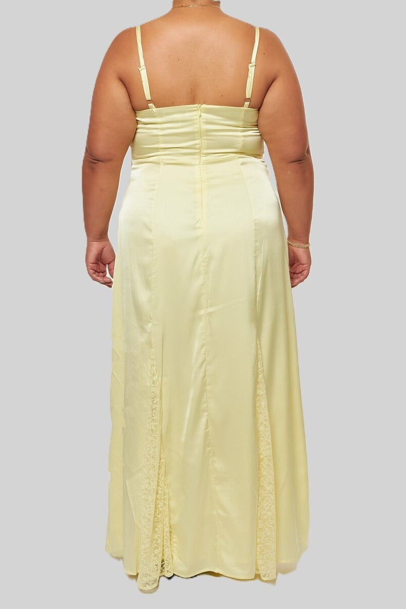 Plus Size Satin Lace Inset Maxi Dress - Image 3