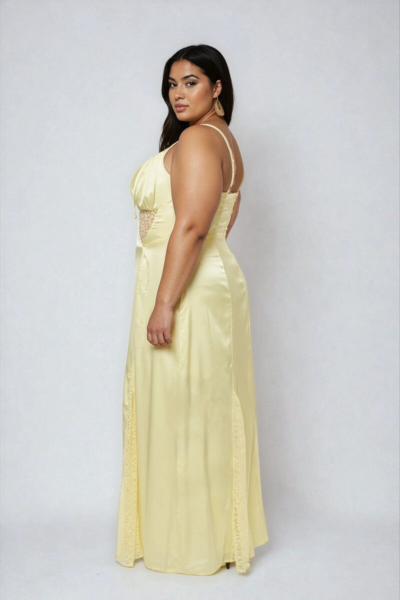 Plus Size Satin Lace Inset Maxi Dress - Image 2