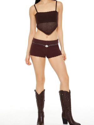 Sweater-Knit Chain Belt Shorts