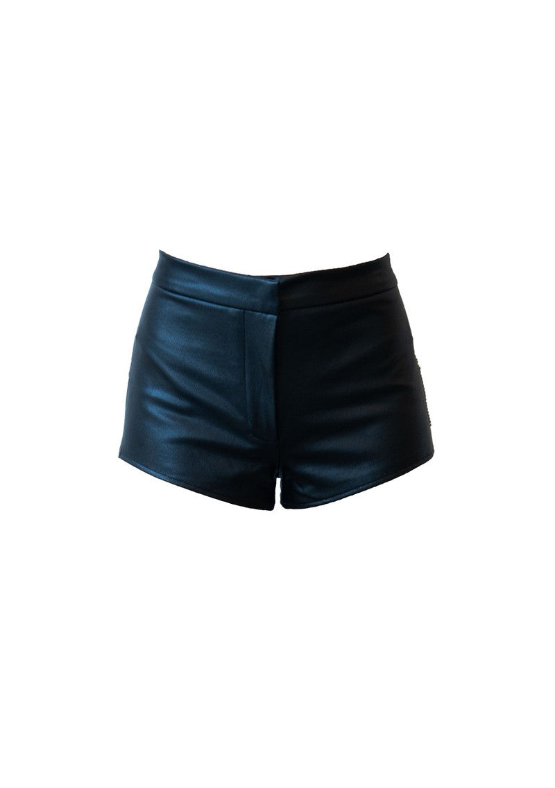 Rhinestone-Fringe Faux Leather Shorts - Image 3
