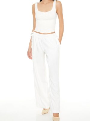 Shirred Tie-Waist Wide-Leg Pants