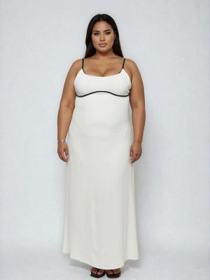 Plus Size Contrast-Trim Satin Cami Maxi Dress