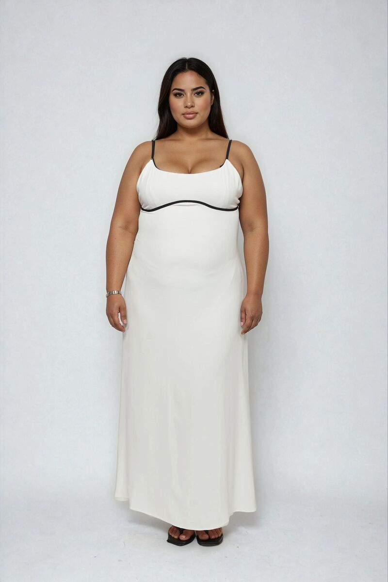 Plus Size Contrast-Trim Satin Cami Maxi Dress