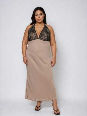 Plus Size Chiffon Halter Slip Maxi Dress
