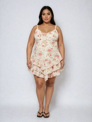 Plus Size Floral Ruffled Mini Dress