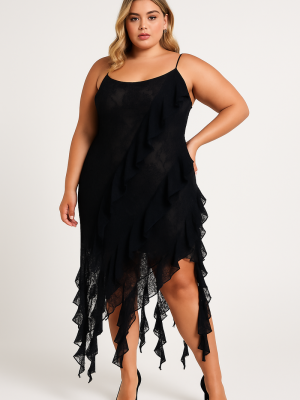 Plus Size Cascading Ruffle Dress