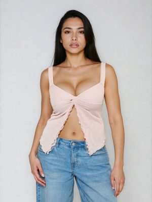 Twist-Front Mesh Tank Top