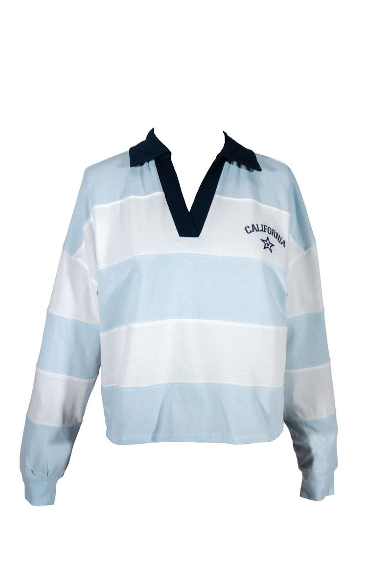 California Striped Graphic Long-Sleeve Polo Top - Image 3