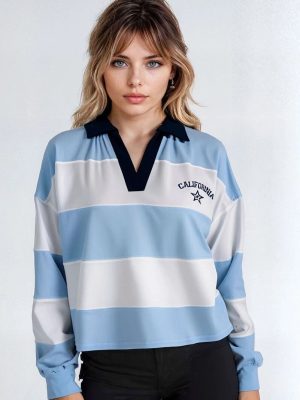 California Striped Graphic Long-Sleeve Polo Top