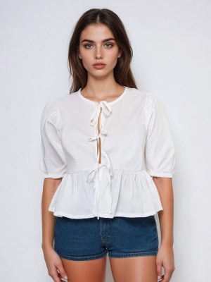 Poplin Tie-Front Peplum Top