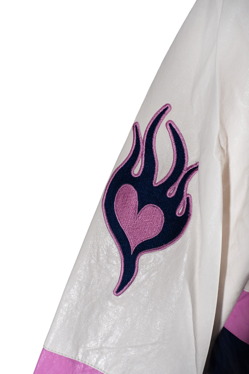 Plus Size Cropped Faux Leather Colorblock Zip-Up Jacket - Image 3