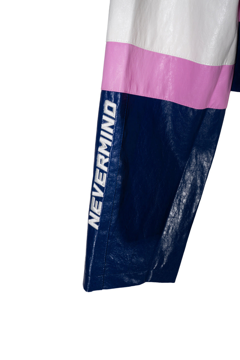 Plus Size Cropped Faux Leather Colorblock Zip-Up Jacket - Image 4