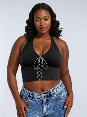 Plus Size Lace-Up Halter Top
