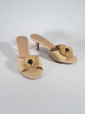 Floral Raffia Kitten Heel Sandals