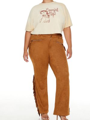 Plus Size Faux Suede Fringe Pants