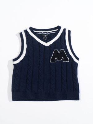 Kids Varsity Cable-Knit V-Neck Vest