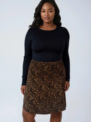 Plus Size Leopard Print Midi Skirt