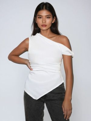 Asymmetrical One-Shoulder Ruched Top