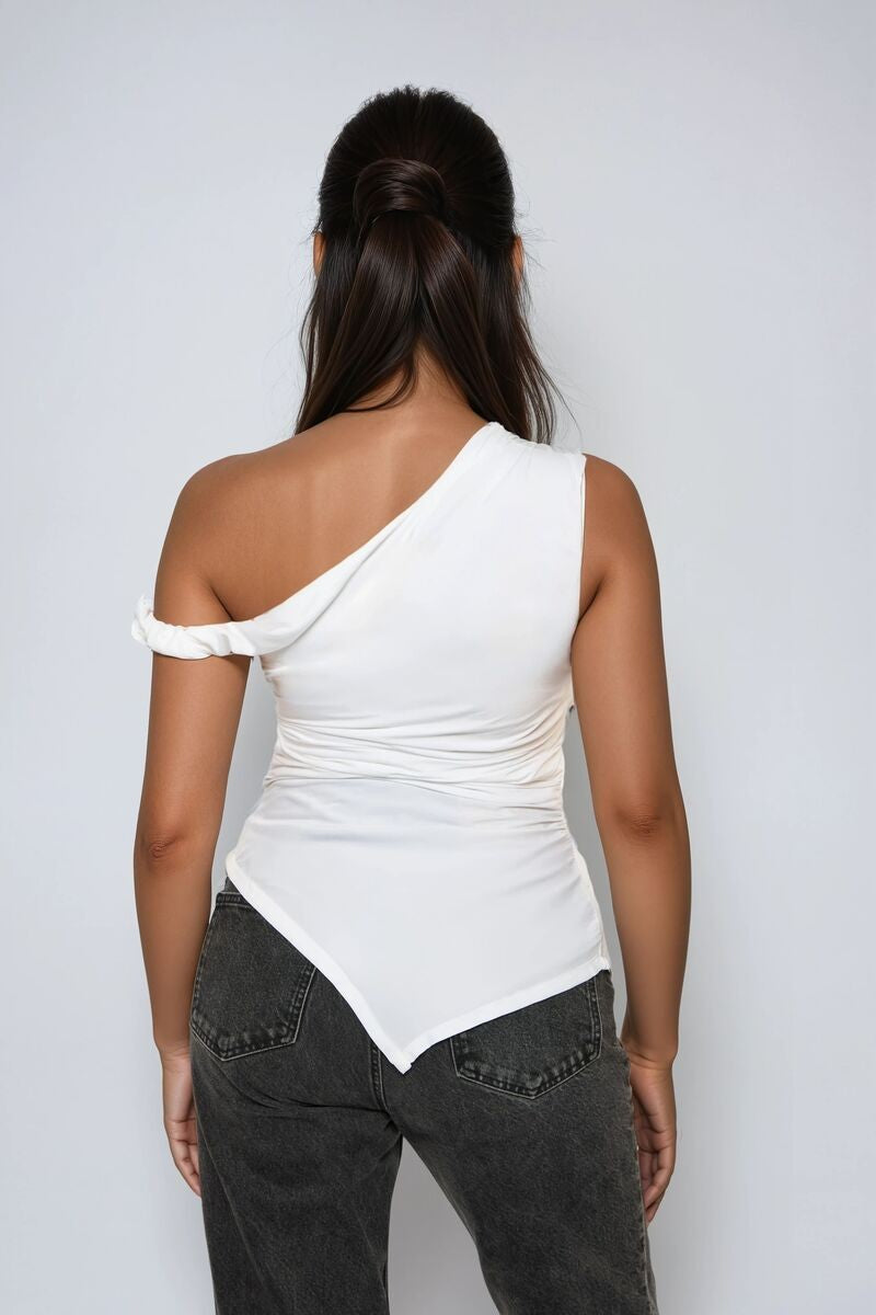 Asymmetrical One-Shoulder Ruched Top - Image 2